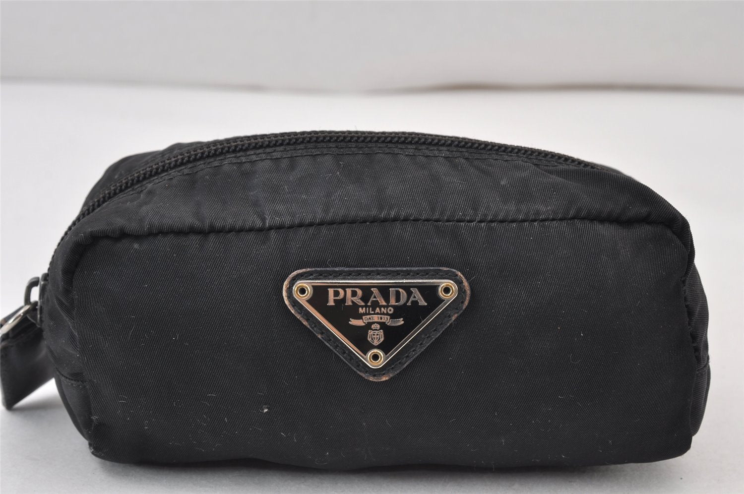 Authentic PRADA Vintage Nylon Leather Pouch Purse Black 0988K
