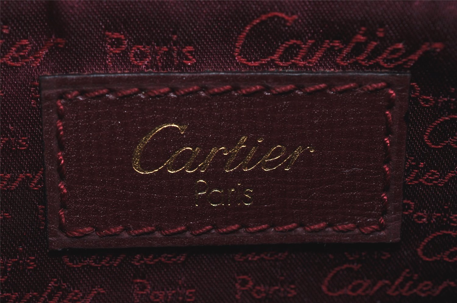 Authentic Cartier Vintage Hand Boston Bag Purse Leather Bordeaux Red 0989I