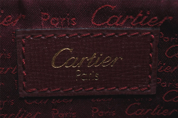 Authentic Cartier Vintage Hand Boston Bag Purse Leather Bordeaux Red 0989I