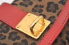 Authentic FENDI Leopard Accessory Pouch Purse Canvas Leather Brown Red 0990I