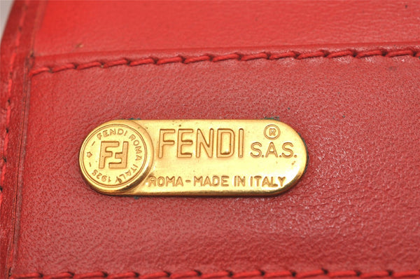 Authentic FENDI Leopard Accessory Pouch Purse Canvas Leather Brown Red 0990I