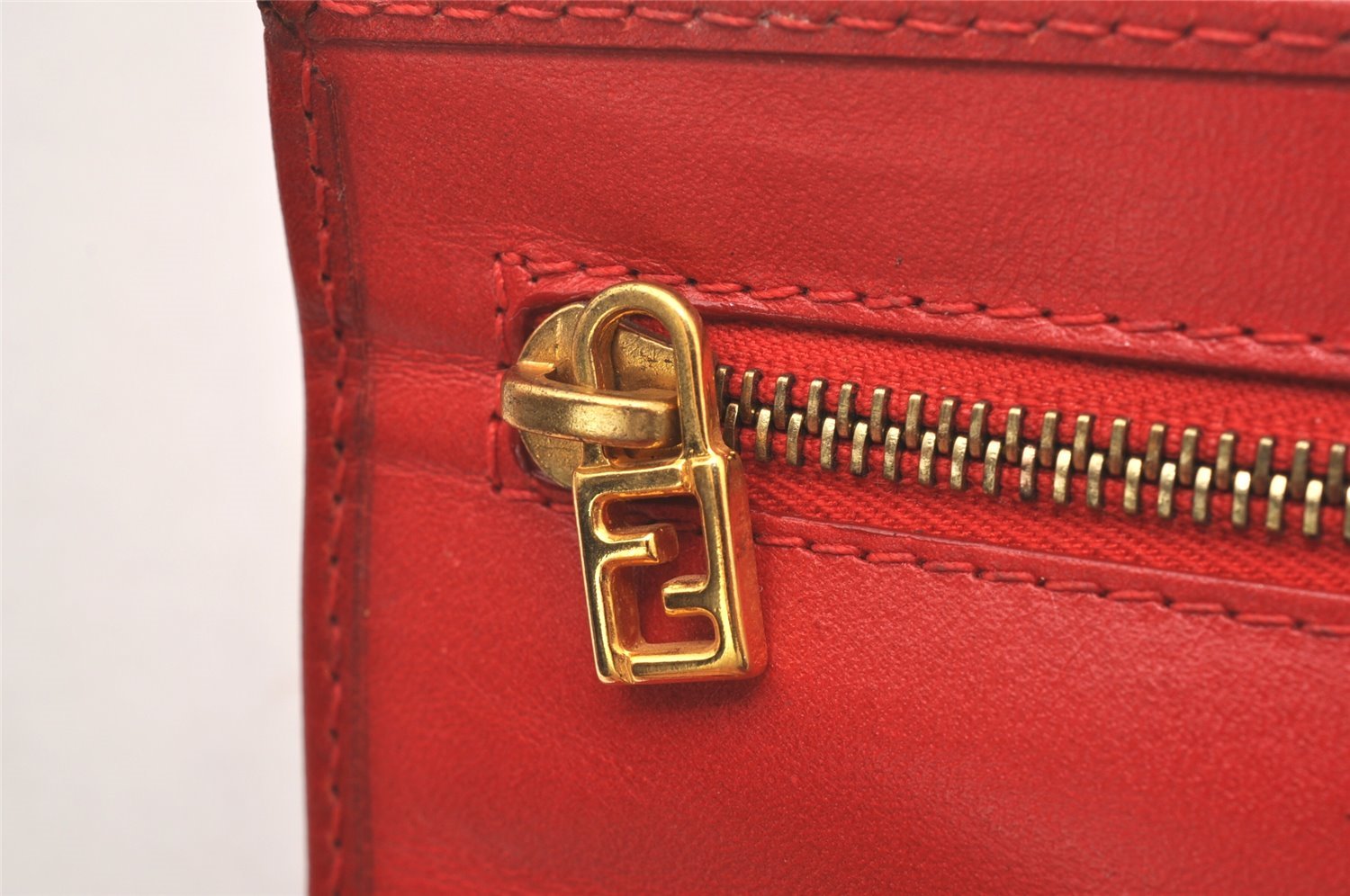 Authentic FENDI Leopard Accessory Pouch Purse Canvas Leather Brown Red 0990I