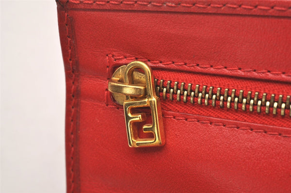 Authentic FENDI Leopard Accessory Pouch Purse Canvas Leather Brown Red 0990I