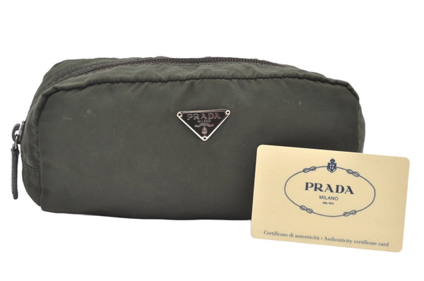 Authentic PRADA VEALA Nylon Leather Pouch Purse MV350 Khaki Green 0990K