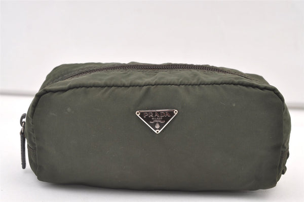 Authentic PRADA VEALA Nylon Leather Pouch Purse MV350 Khaki Green 0990K