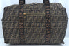 Authentic FENDI Vintage Zucca Boston Travel Bag Nylon Leather Brown Black 0991J