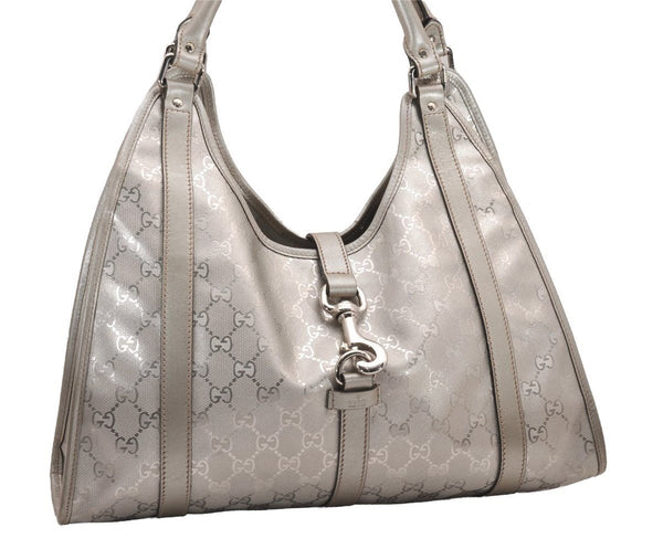Authentic GUCCI GG Imprime Joy Shoulder Bag GG PVC Leather 203494 Silver 0992J