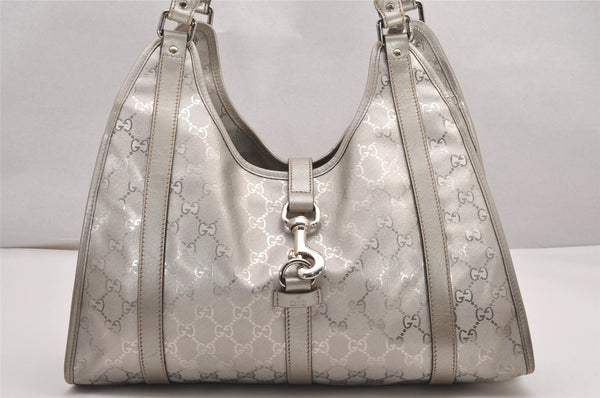 Authentic GUCCI GG Imprime Joy Shoulder Bag GG PVC Leather 203494 Silver 0992J