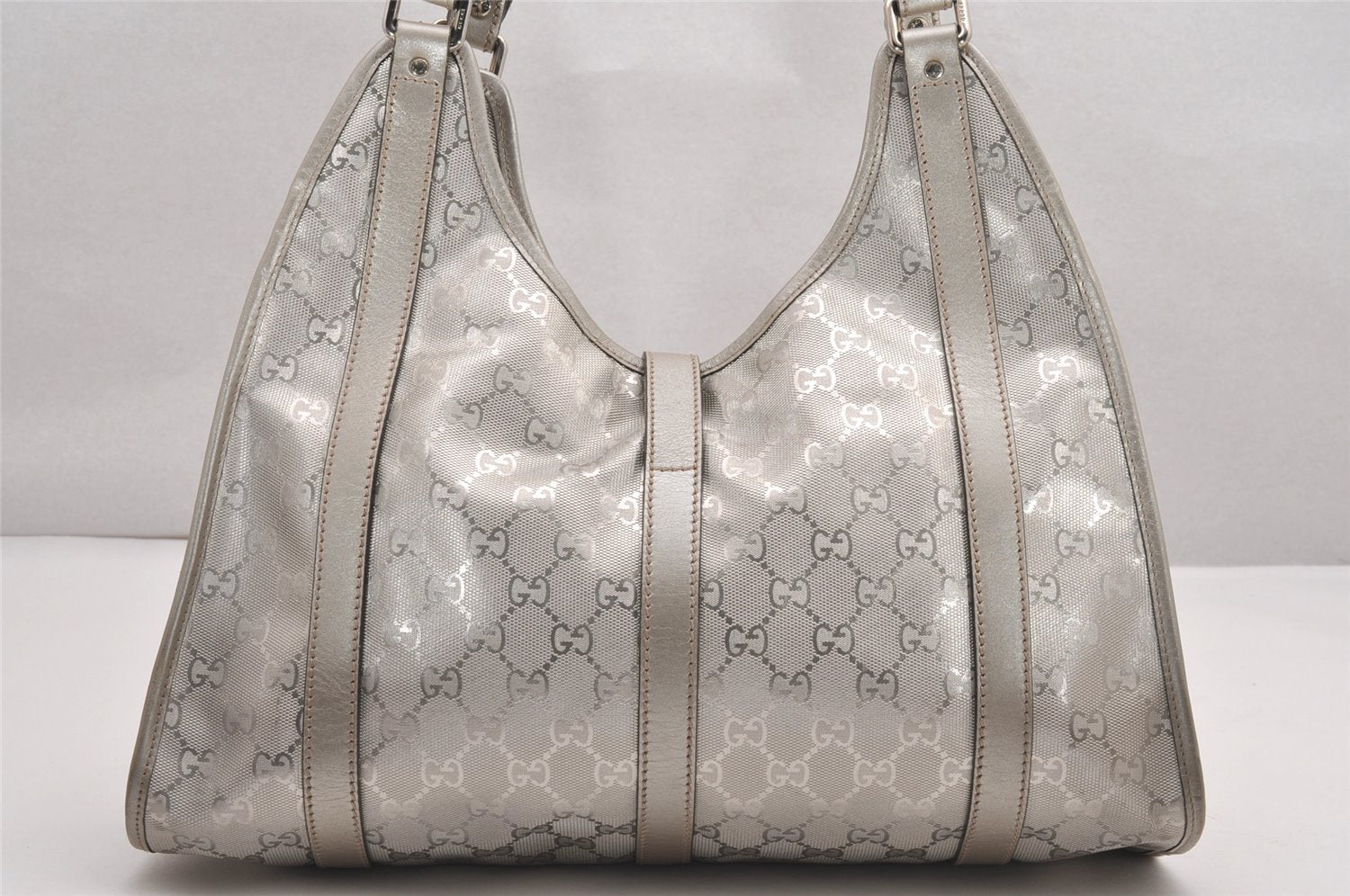 Authentic GUCCI GG Imprime Joy Shoulder Bag GG PVC Leather 203494 Silver 0992J