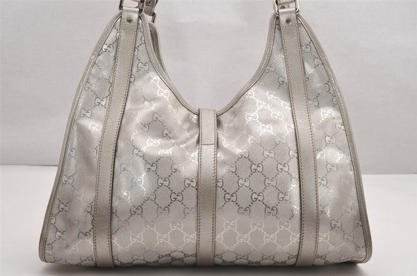 Authentic GUCCI GG Imprime Joy Shoulder Bag GG PVC Leather 203494 Silver 0992J