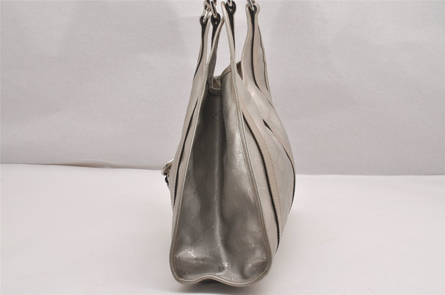 Authentic GUCCI GG Imprime Joy Shoulder Bag GG PVC Leather 203494 Silver 0992J