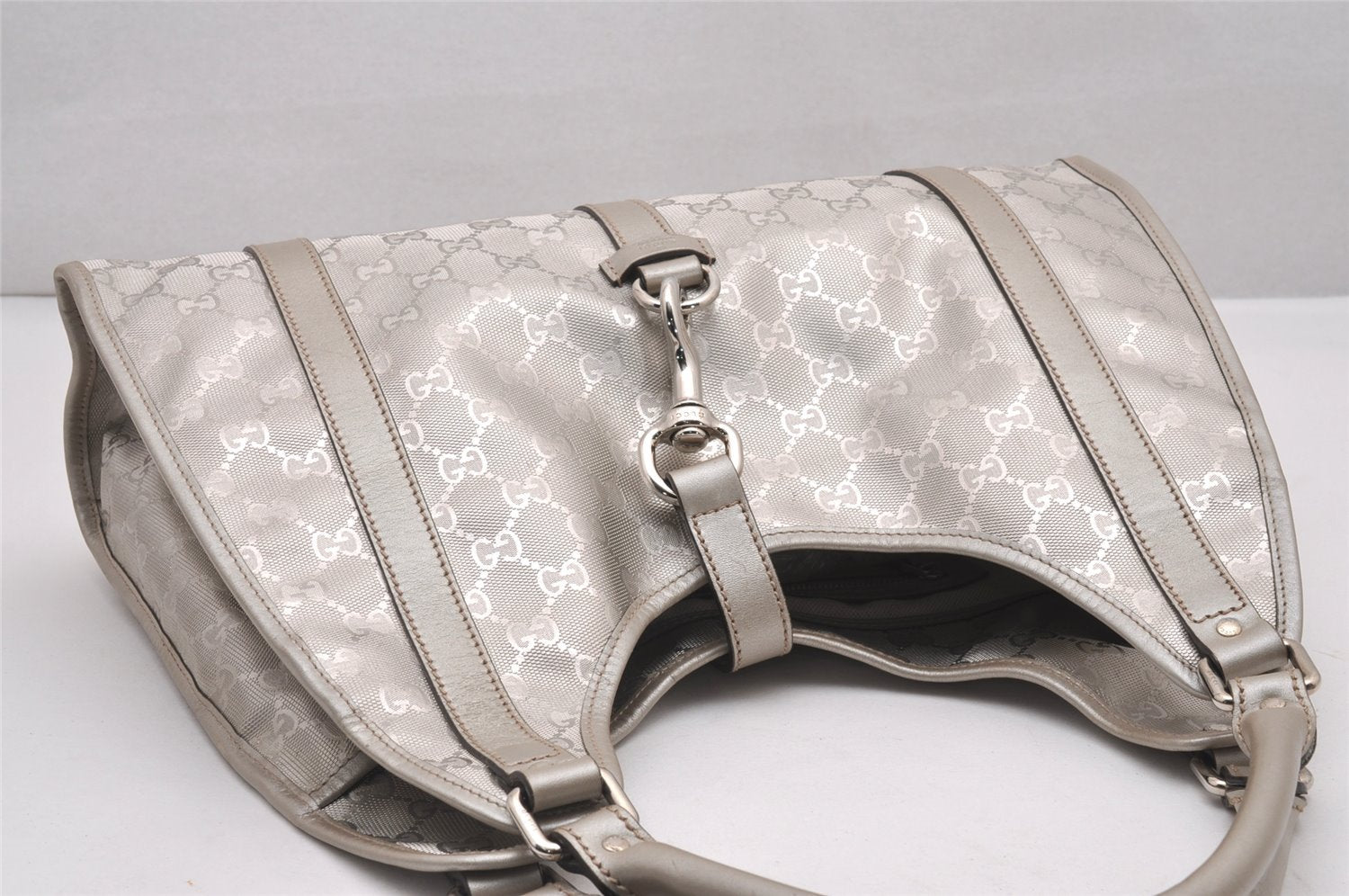 Authentic GUCCI GG Imprime Joy Shoulder Bag GG PVC Leather 203494 Silver 0992J