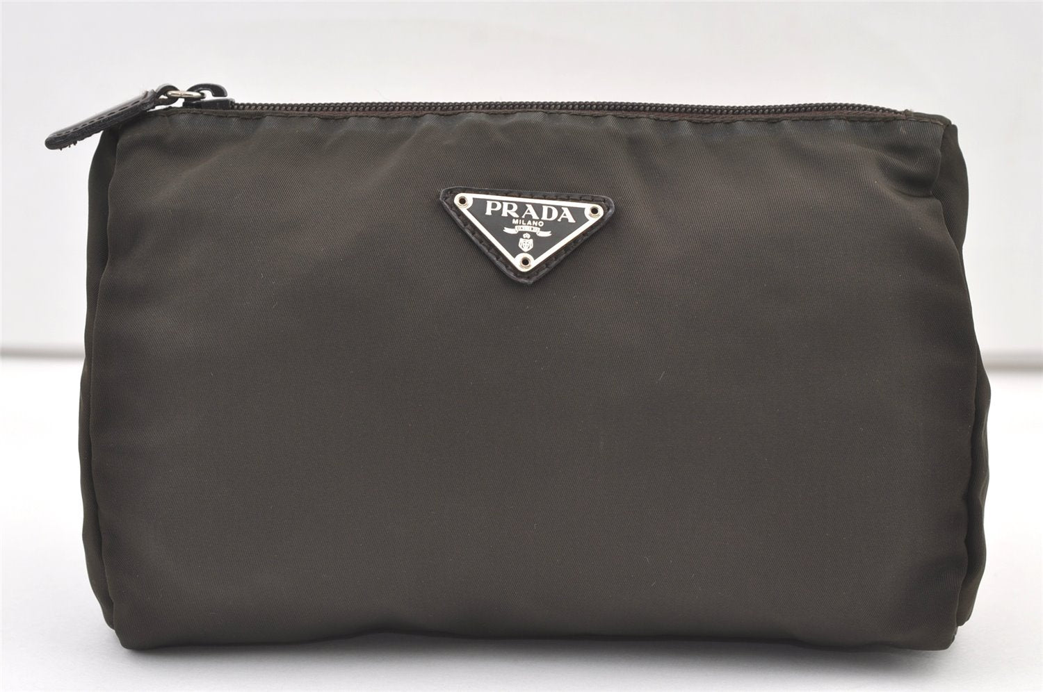 Authentic PRADA Vintage Nylon Leather Pouch Purse Khaki Green 0992K
