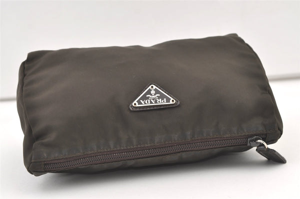 Authentic PRADA Vintage Nylon Leather Pouch Purse Khaki Green 0992K
