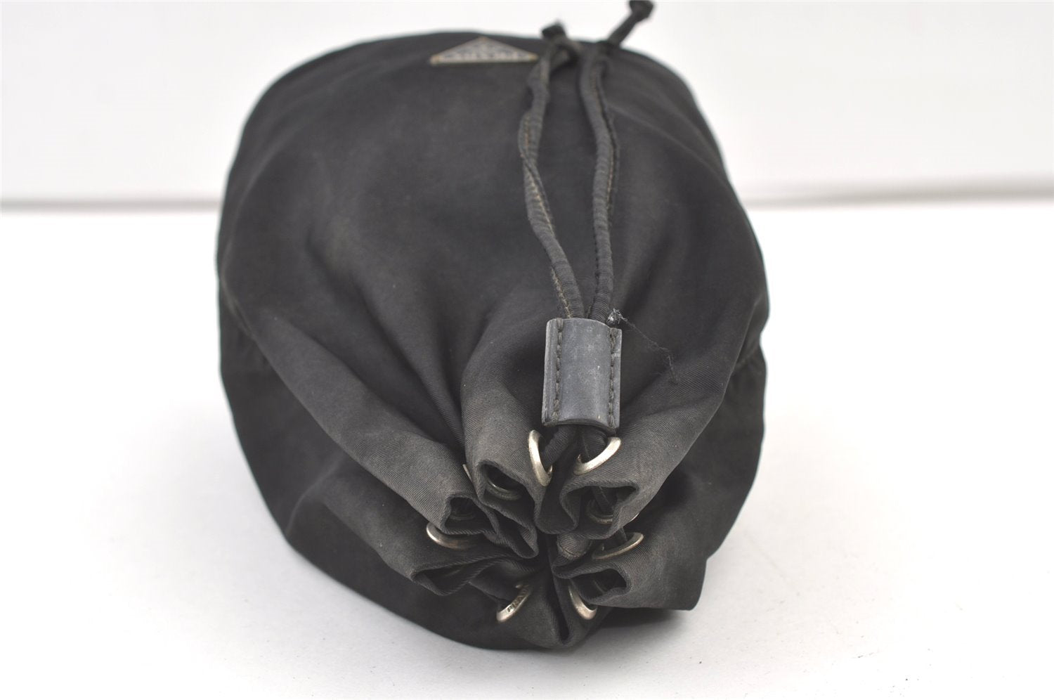 Authentic PRADA Nylon Leather Drawstring Hand Bag Purse Black 0993K