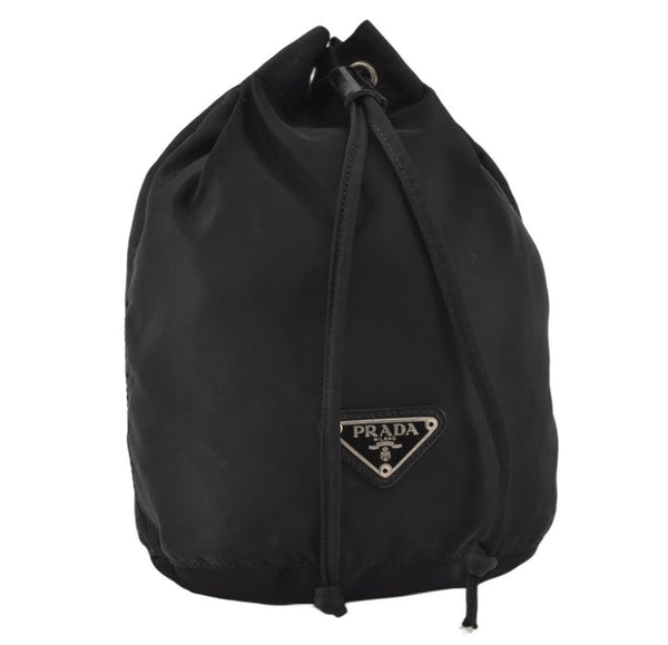 Authentic PRADA Nylon Leather Drawstring Pouch Purse Black 0994K