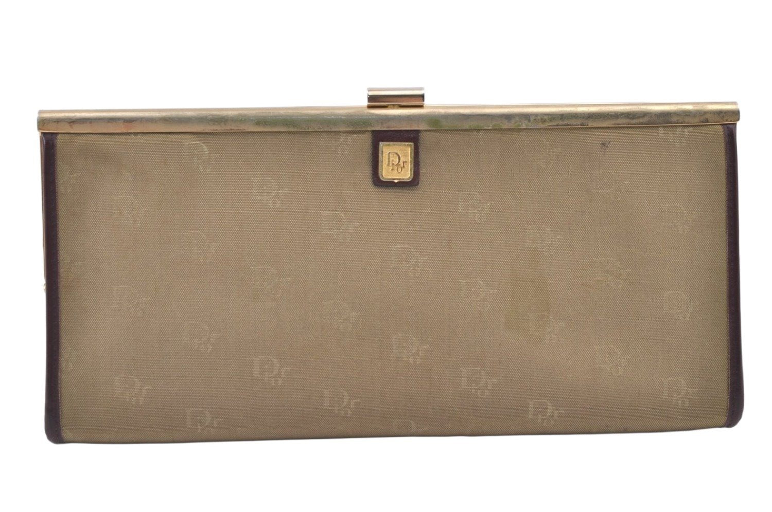 Authentic Christian Dior Clutch Hand Bag Purse Nylon Leather Beige CD 0995K