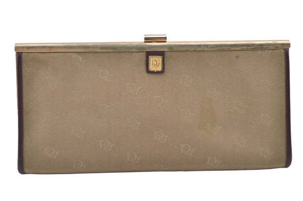Authentic Christian Dior Clutch Hand Bag Purse Nylon Leather Beige CD 0995K