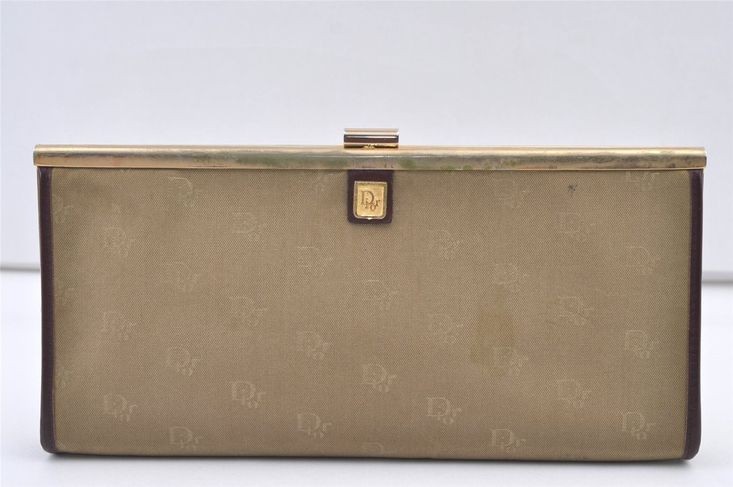 Authentic Christian Dior Clutch Hand Bag Purse Nylon Leather Beige CD 0995K