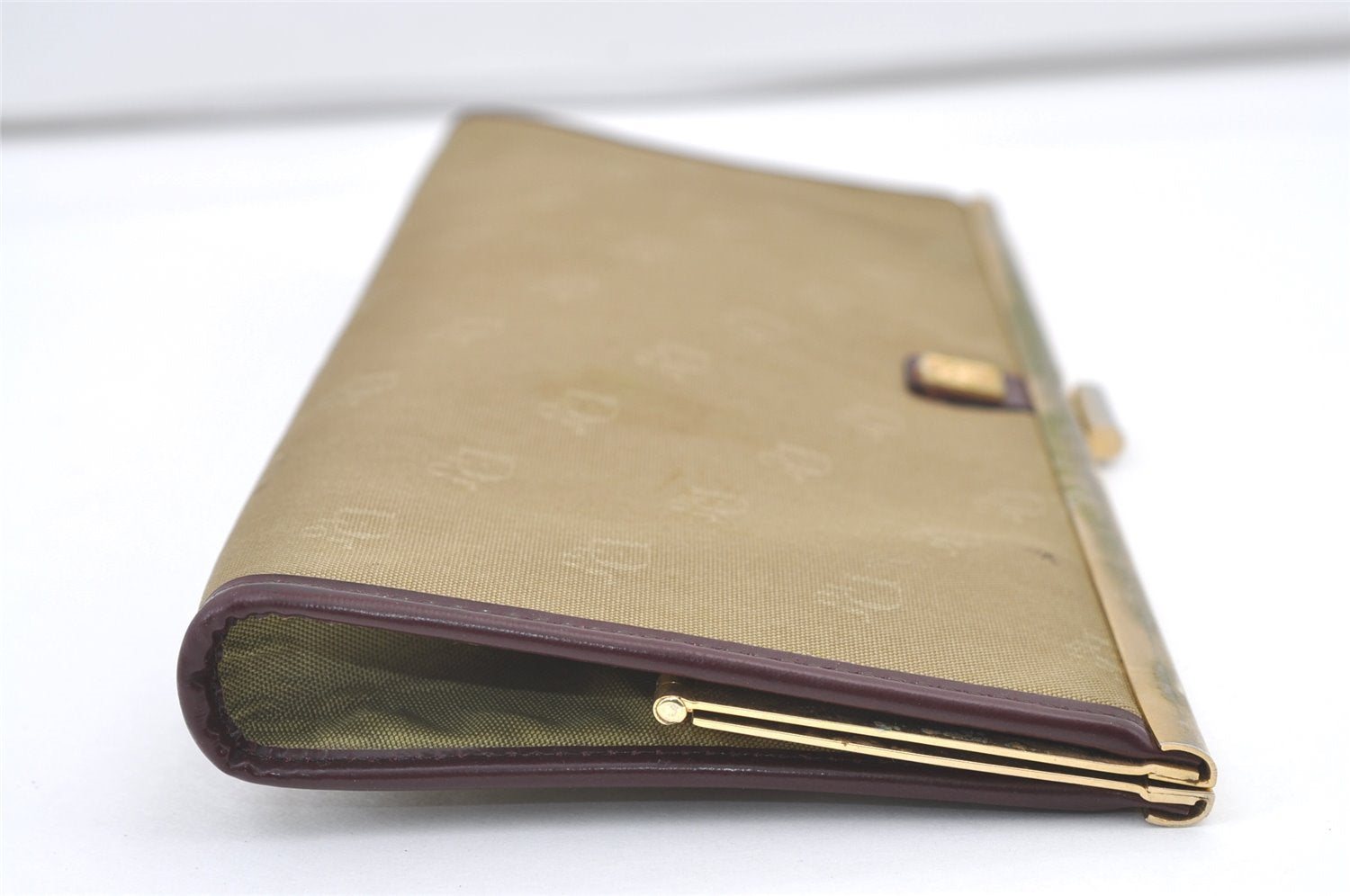 Authentic Christian Dior Clutch Hand Bag Purse Nylon Leather Beige CD 0995K