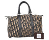 Authentic Christian Dior Trotter Hand Boston Bag Canvas Leather Blue 0997K