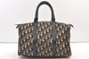 Authentic Christian Dior Trotter Hand Boston Bag Canvas Leather Blue 0997K