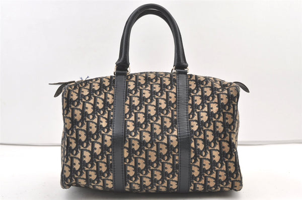 Authentic Christian Dior Trotter Hand Boston Bag Canvas Leather Blue 0997K