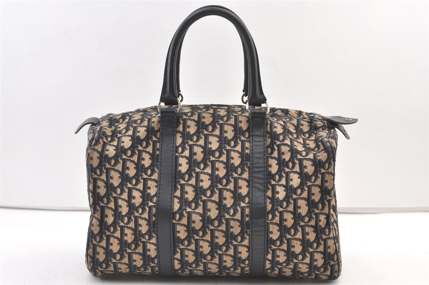 Authentic Christian Dior Trotter Hand Boston Bag Canvas Leather Blue 0997K