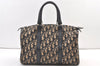 Authentic Christian Dior Trotter Hand Boston Bag Canvas Leather Blue 0997K