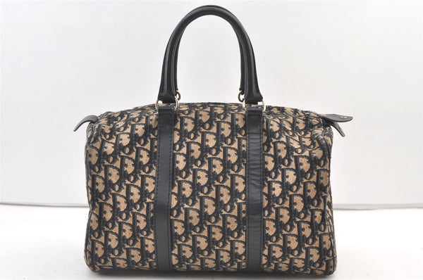 Authentic Christian Dior Trotter Hand Boston Bag Canvas Leather Blue 0997K