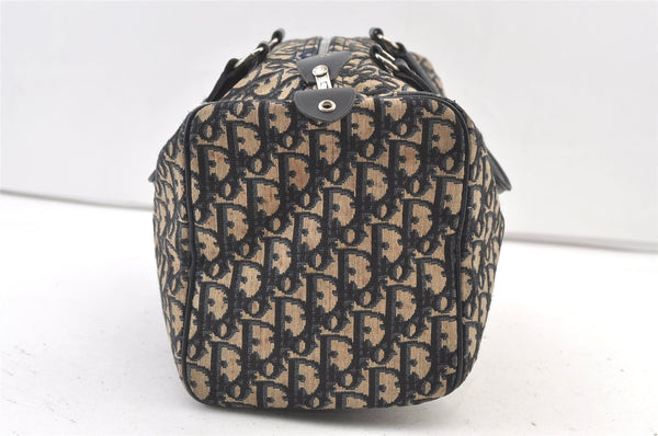 Authentic Christian Dior Trotter Hand Boston Bag Canvas Leather Blue 0997K