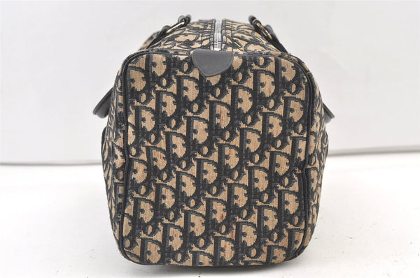 Authentic Christian Dior Trotter Hand Boston Bag Canvas Leather Blue 0997K