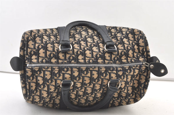 Authentic Christian Dior Trotter Hand Boston Bag Canvas Leather Blue 0997K