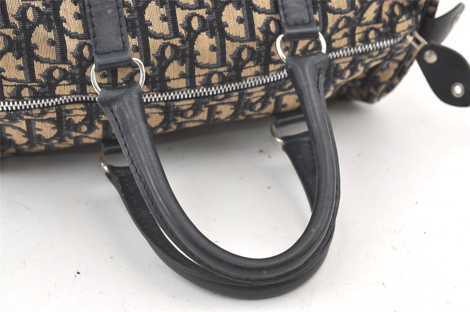 Authentic Christian Dior Trotter Hand Boston Bag Canvas Leather Blue 0997K