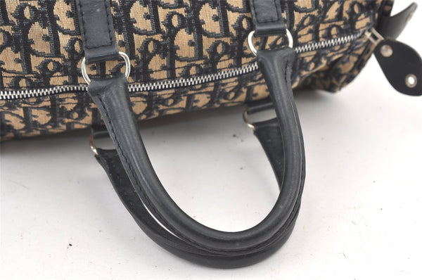 Authentic Christian Dior Trotter Hand Boston Bag Canvas Leather Blue 0997K