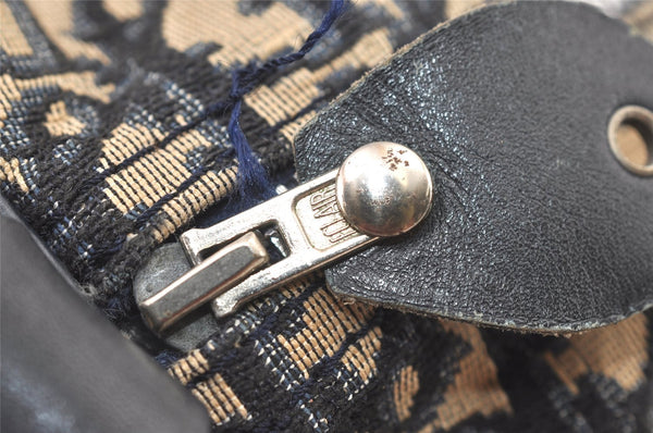 Authentic Christian Dior Trotter Hand Boston Bag Canvas Leather Blue 0997K