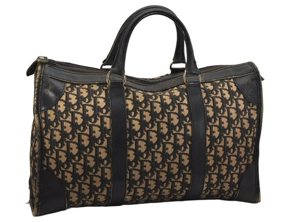 Authentic Christian Dior Trotter Hand Boston Bag Canvas Leather Black 0998K