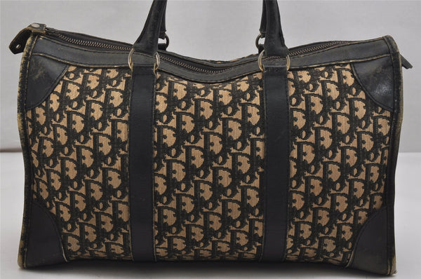 Authentic Christian Dior Trotter Hand Boston Bag Canvas Leather Black 0998K