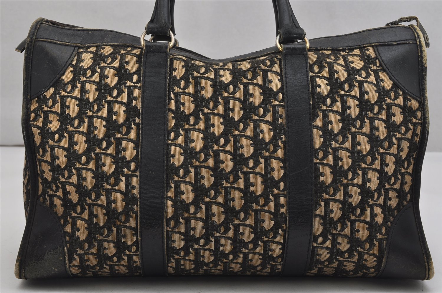 Authentic Christian Dior Trotter Hand Boston Bag Canvas Leather Black 0998K