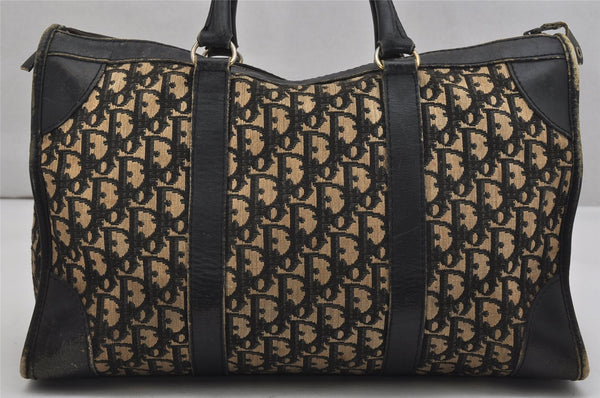 Authentic Christian Dior Trotter Hand Boston Bag Canvas Leather Black 0998K
