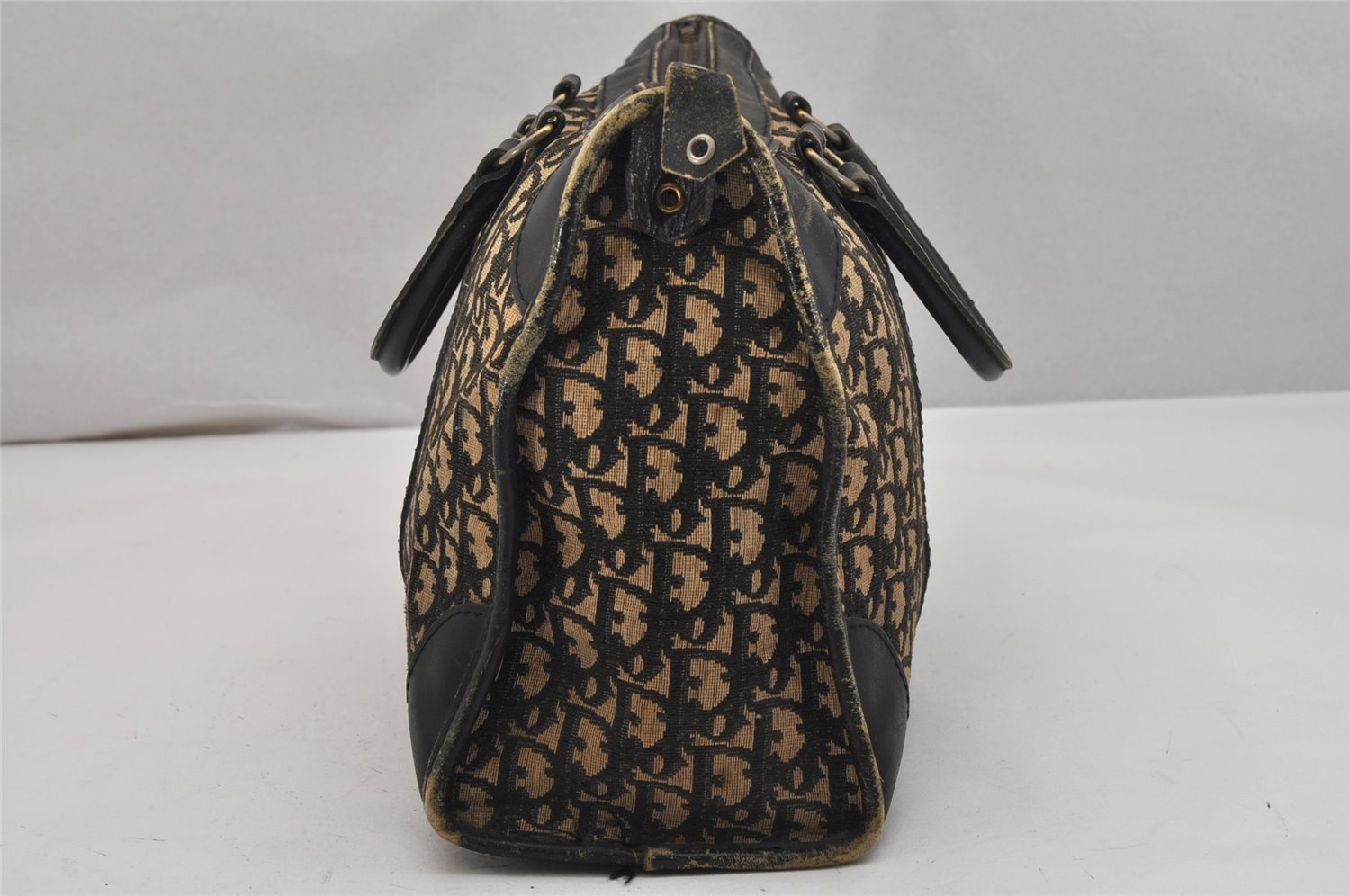 Authentic Christian Dior Trotter Hand Boston Bag Canvas Leather Black 0998K