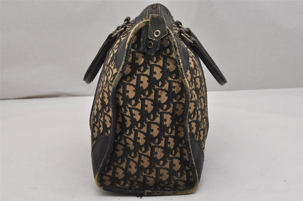 Authentic Christian Dior Trotter Hand Boston Bag Canvas Leather Black 0998K