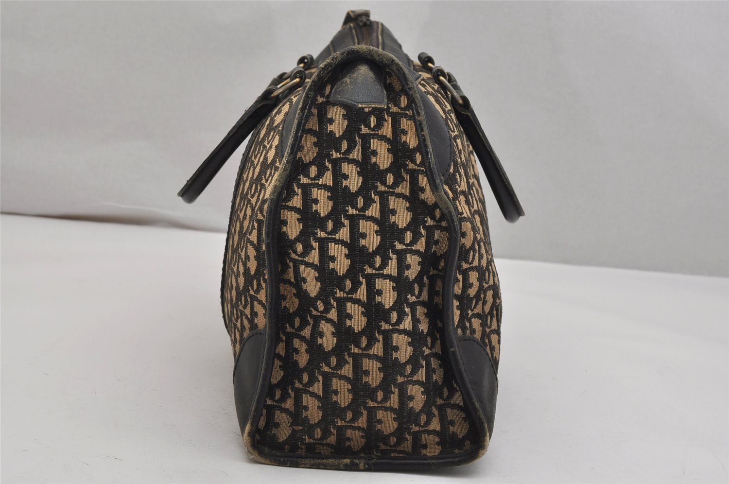 Authentic Christian Dior Trotter Hand Boston Bag Canvas Leather Black 0998K