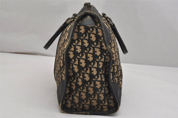 Authentic Christian Dior Trotter Hand Boston Bag Canvas Leather Black 0998K