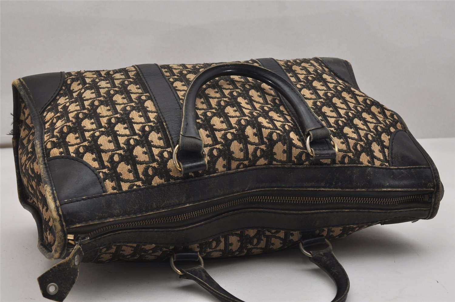Authentic Christian Dior Trotter Hand Boston Bag Canvas Leather Black 0998K