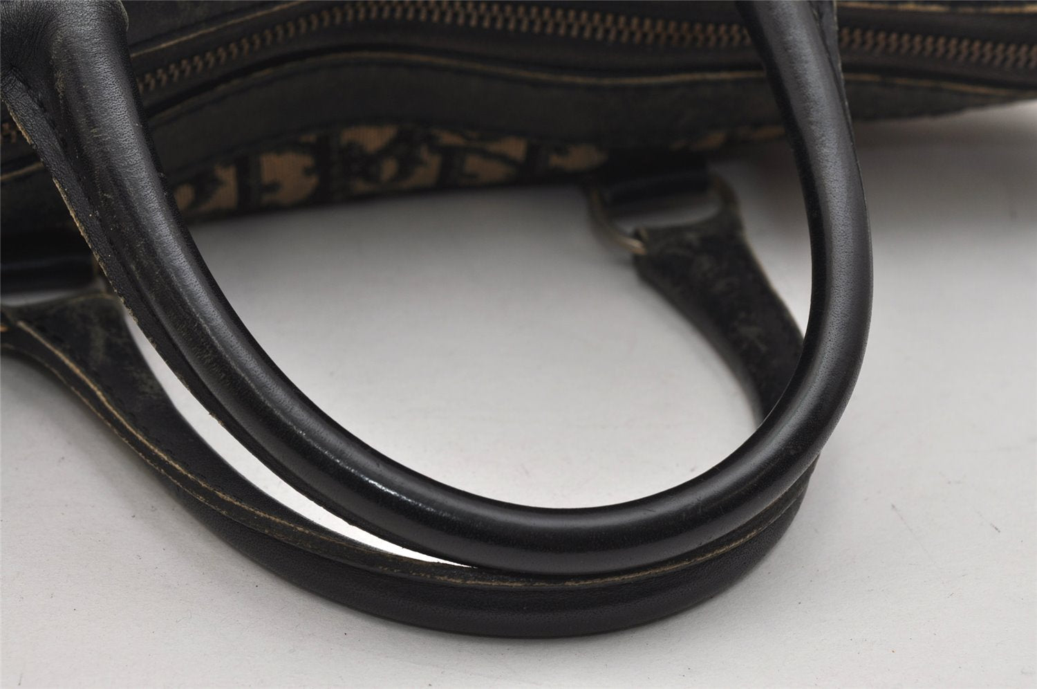 Authentic Christian Dior Trotter Hand Boston Bag Canvas Leather Black 0998K