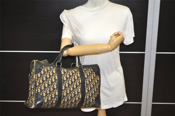Authentic Christian Dior Trotter Hand Boston Bag Canvas Leather Black 0998K