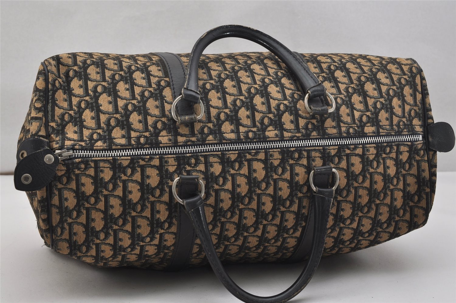 Authentic Christian Dior Trotter Hand Boston Bag Canvas Leather Blue 0999K