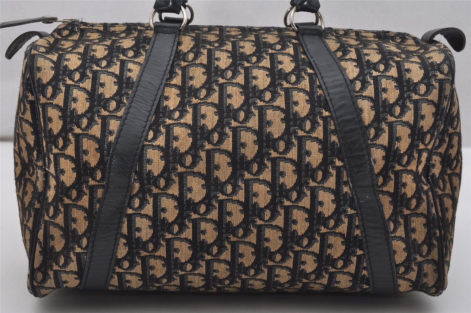 Authentic Christian Dior Trotter Hand Boston Bag Purse Canvas Leather Blue 1000K