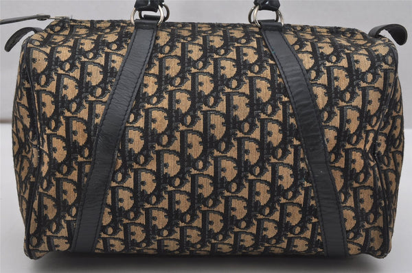 Authentic Christian Dior Trotter Hand Boston Bag Purse Canvas Leather Blue 1000K